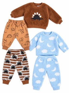 Cloud Island 0-3M Blue Cloud Fuzzy Piece Baby Set